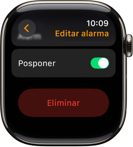 Pantalla Editar alarma con el botón Eliminar en la parte inferior.