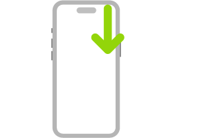 Bir ok ile sağ üst köşeden aşağıya doğru kaydırmanın gösterildiği bir iPhone resmi.