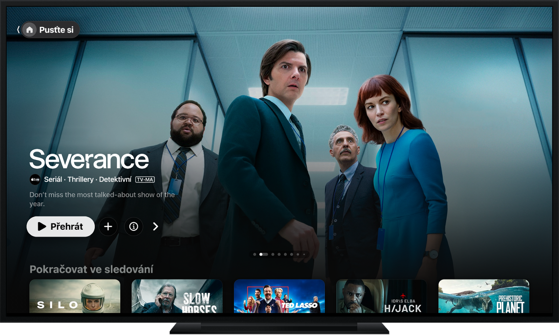 Aplikace Apple TV zobrazená na televizoru